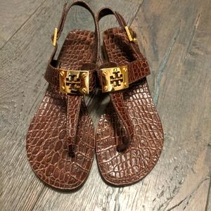 Brown leather snakeskin Tory Burch sandals